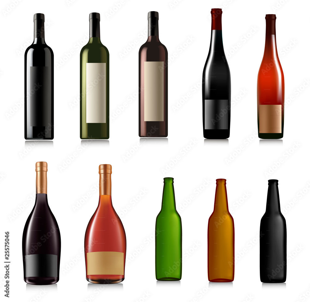 Set of different bottles. Vector illustration. Set of different bottles. Vector illustration.