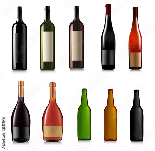 Set of different bottles. Vector illustration.