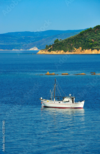 Fishing trawler among Greek islands