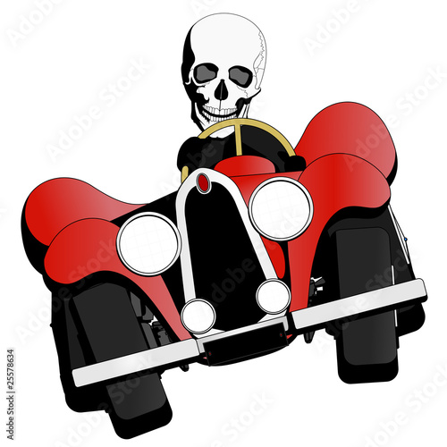 skeleton driving the red car, isolated illustrations