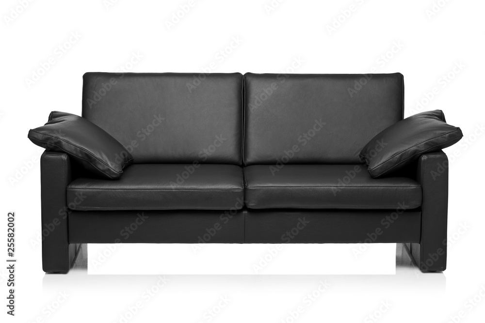 Image of a modern black leather sofa isolated against white back Image of a modern black leather sofa isolated against white back