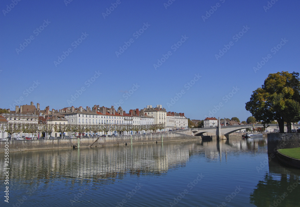 Reflection on Saone river in Chalon-sur-Saone France