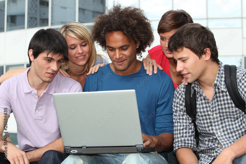 Group of student with laptop computer