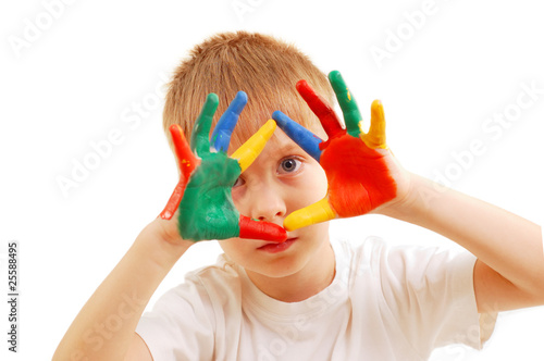 boy with hands in paint