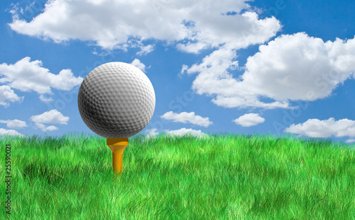 Golf ball under cloudy sky
