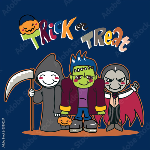 Three boys with costumes going for Trick or treat