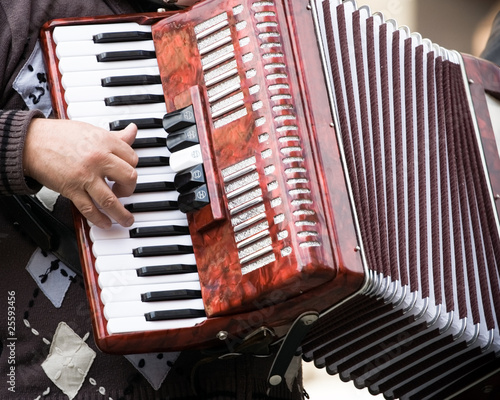 Street musician playing accordion