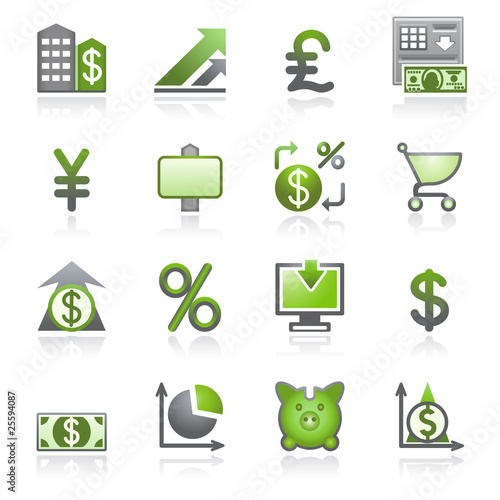 Finance web icons. Gray and green series.