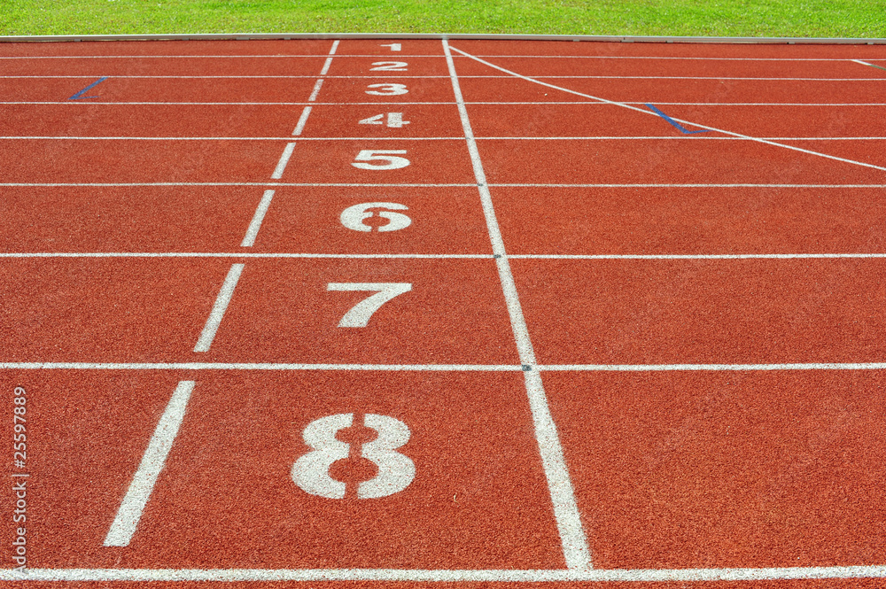 Numbered Running Track In A Stadium