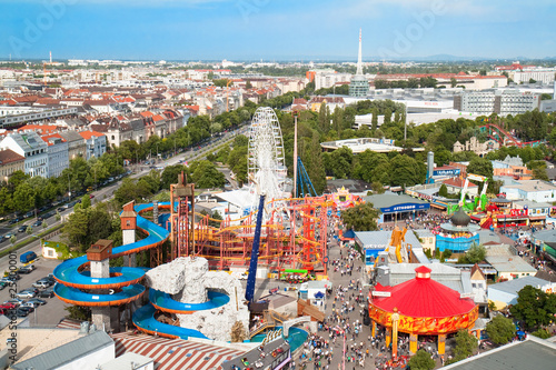 Canvas Print Vienna's Prater on Roller coaster and water toboggan , Austria