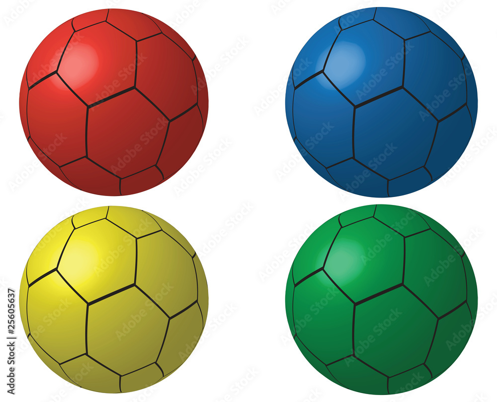 roter, grüner, blauer und gelber Fussball roter, grüner, blauer und gelber Fussball
