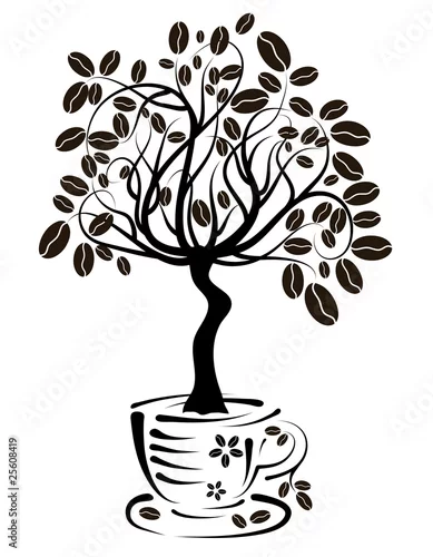 Naklejka na ścianę Kawowy drzewo w filiżance, wektor
