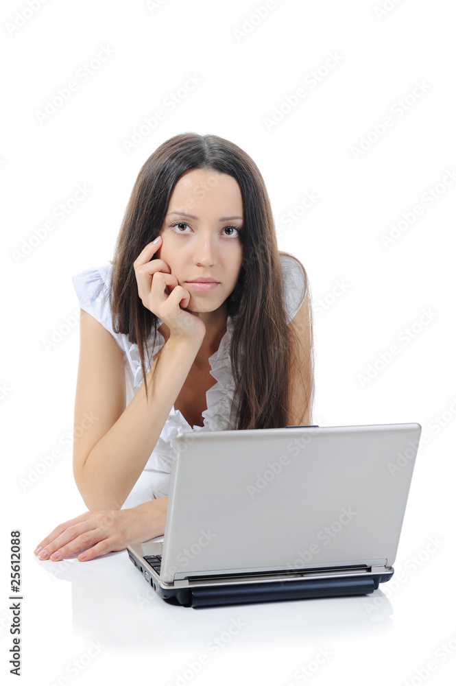 woman with laptop lying on the floor woman with laptop lying on the floor