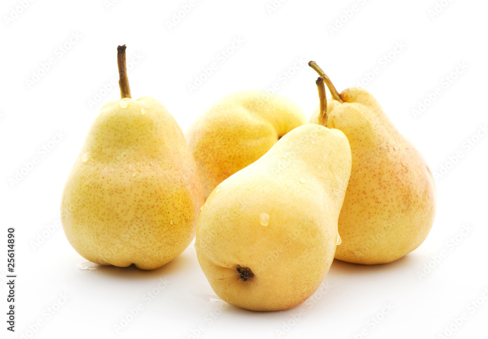 four yellow pears with water drops four yellow pears with water drops