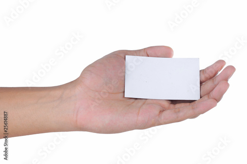 man hand showing a white card on his hand