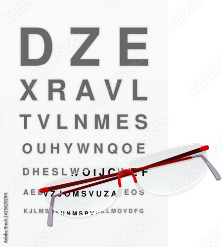 Test de vision  et paire de lunettes (détouré)