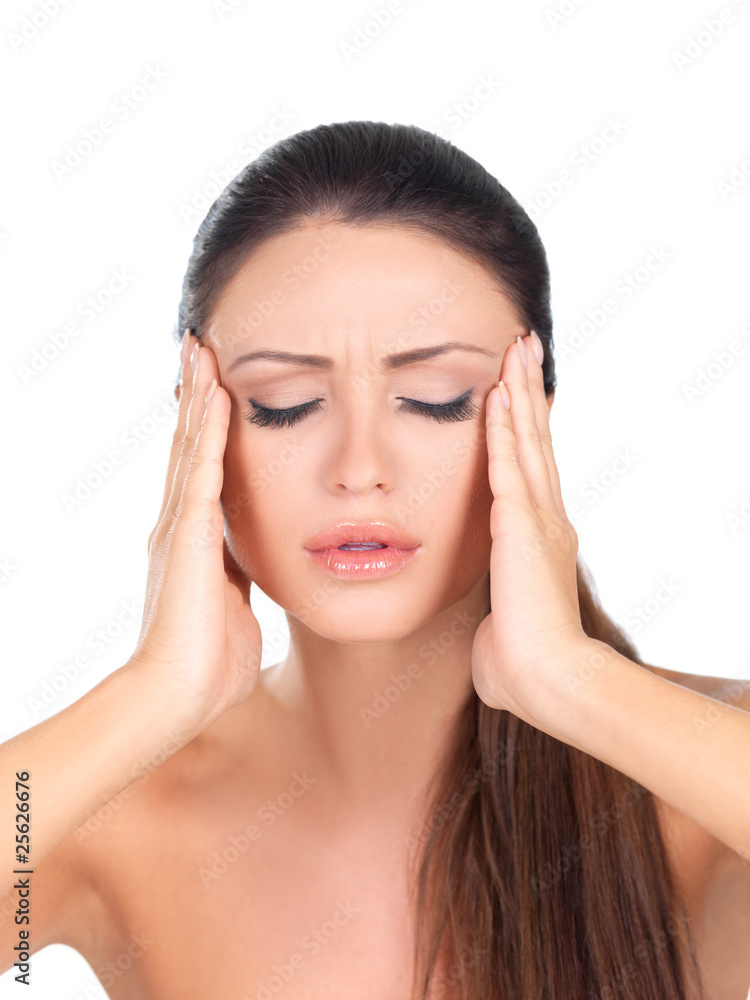 Portrait of beautiful woman, she has migraine Portrait of beautiful woman, she has migraine