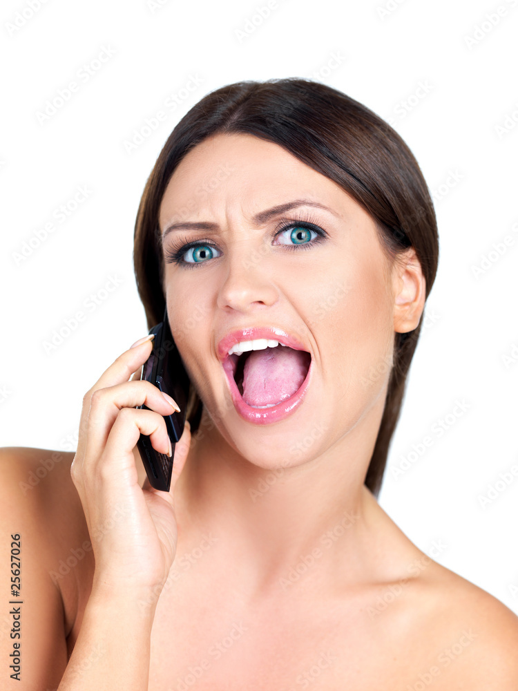 Portrait of beautiful woman, she talking cell phone Portrait of beautiful woman, she talking cell phone