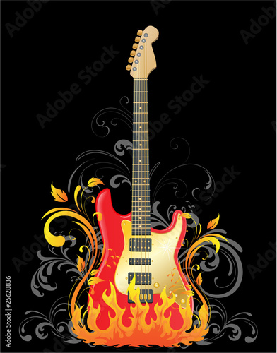 Electric guitar on floral background