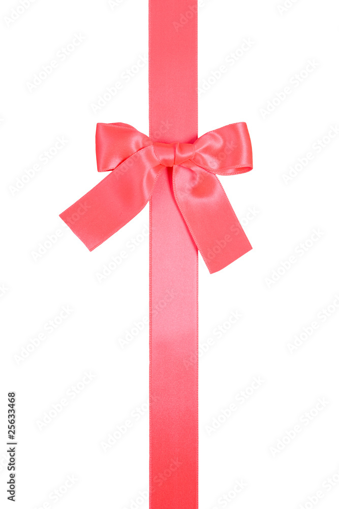 fluorescent red vertical ribbon with bow, isolated fluorescent red vertical ribbon with bow, isolated