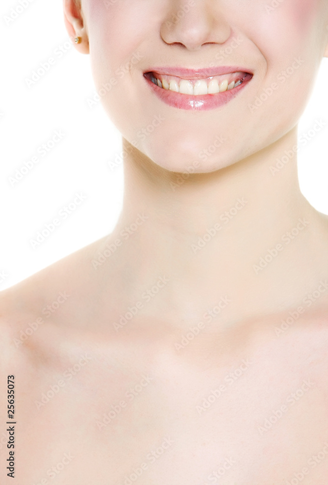 young beautiful woman smiling over white young beautiful woman smiling over white