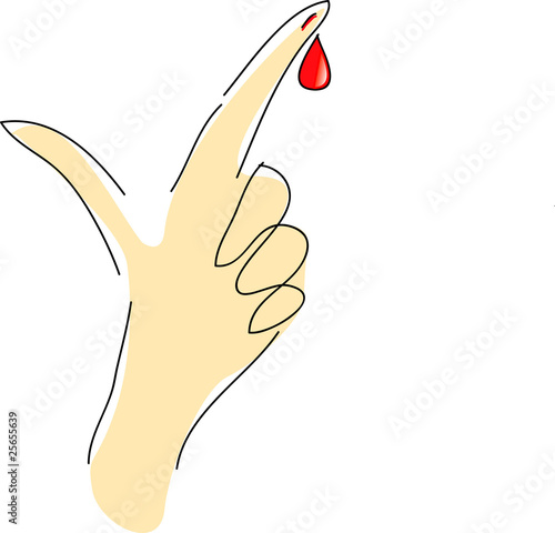 Blood drop falling from injured finger