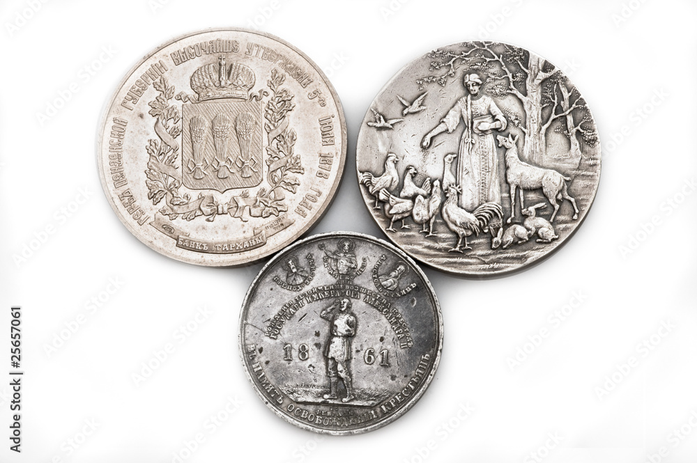 russian ancient medals on white background russian ancient medals on white background