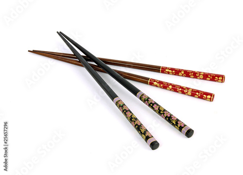 Chinese brown, wooden chopsticks with ornamentation