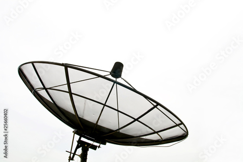 Big Black Satellite Dish isolated on White sky