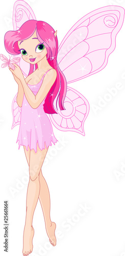 Cute pink  fairy with butterfly