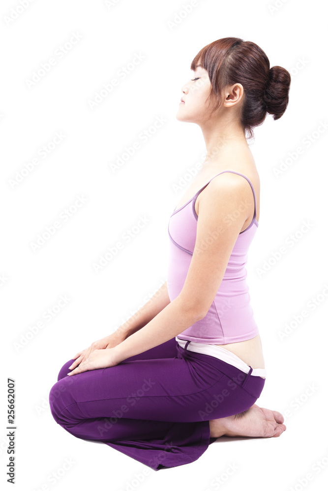 beautiful girl close eye and practicing yoga