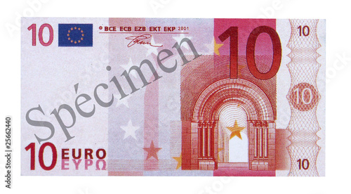 Canvastavla spécimen de billet de 10 euros, recto, fond blanc