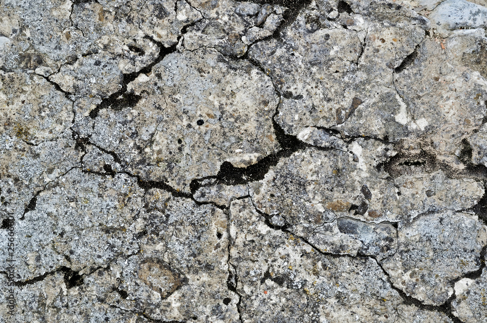 Concrete with heavy cracks and moth