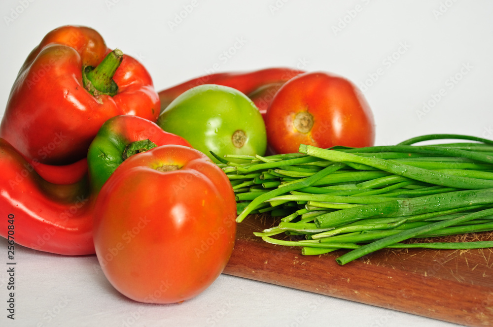 tomatoes peppers and scallions in table tomatoes peppers and scallions in table