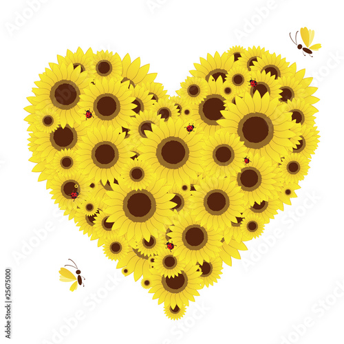 Fototapeta Naklejka Na Ścianę i Meble -  Heart shape with sunflowers for your design