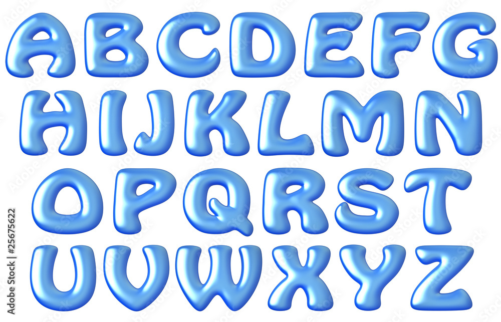 Blue toon alphabet on white background