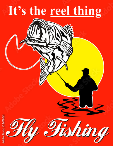 fly fisherman fishing catching largemouth bass