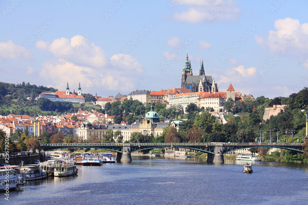 Summer Prague gothic Castle above River Vltava