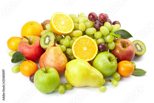 fresh fruits on the white background