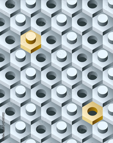 Bolts and screws 3D pattern. Vector Illustration.