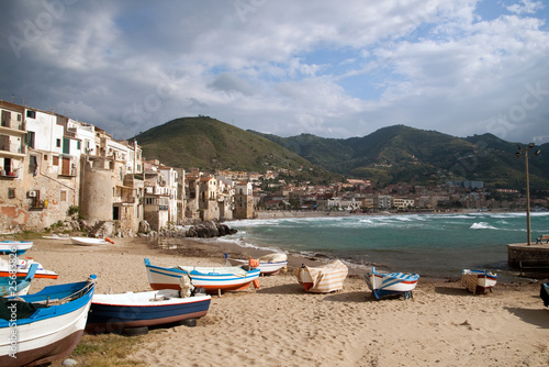 Beach and waterfront of Cefalu in Sicily,Italy