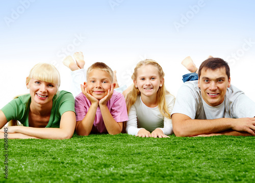 Family on lawn