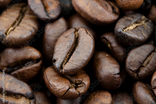 closeup of delicious freshly roasted coffee beans