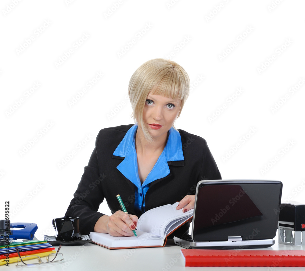 Beautiful girl in the office workplace. Beautiful girl in the office workplace.