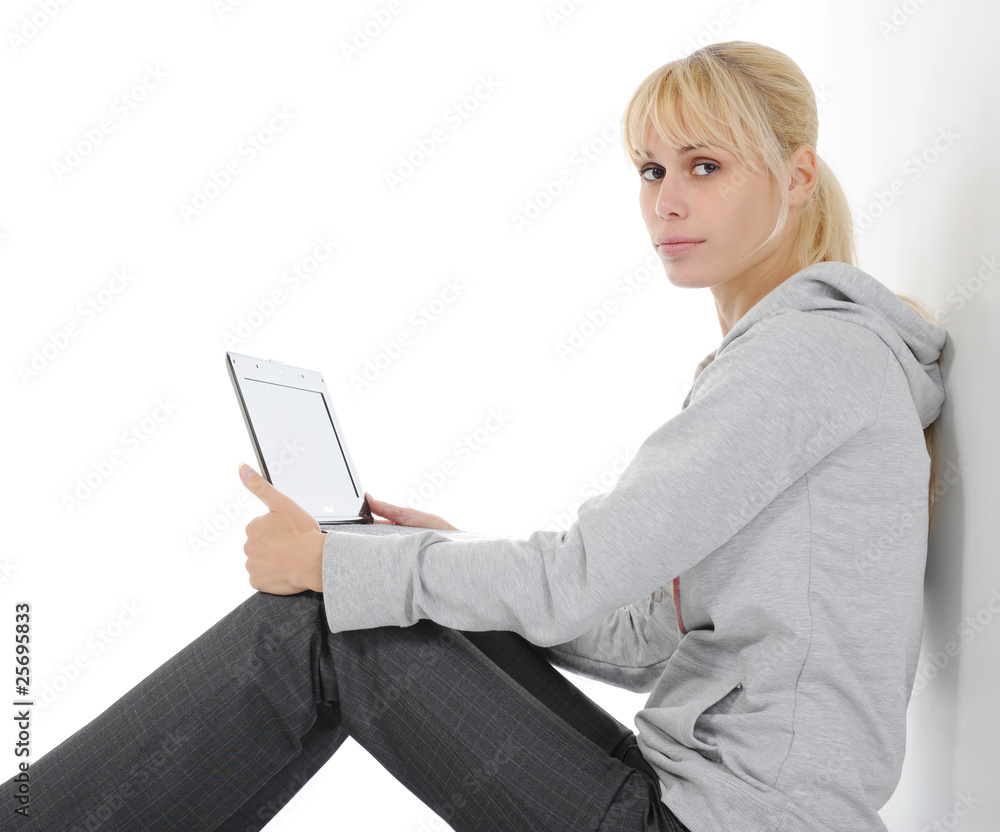 Blonde with a computer