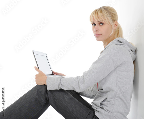 Blonde with a computer photo