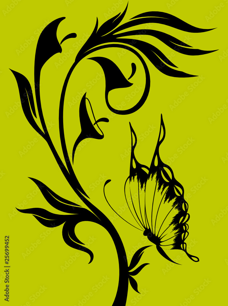 Obraz premium grunge background with tropical flowers with butterfly.
