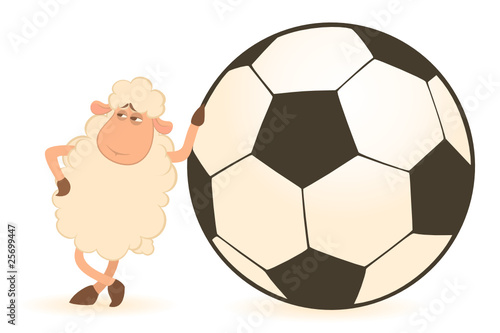 Vector cartoon funny sheep play in football