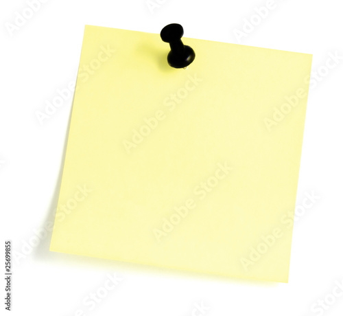 Blank Sticky note With Black Pushpin Isolated