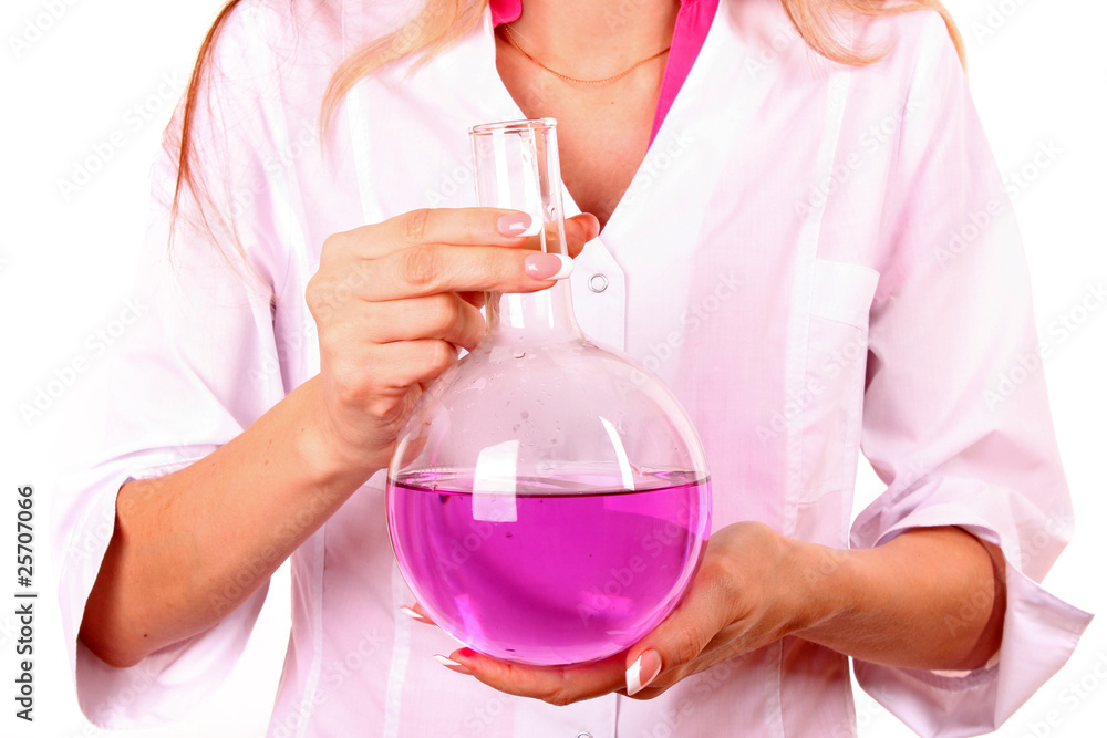 Scientist holding medical tube with liquid Scientist holding medical tube with liquid